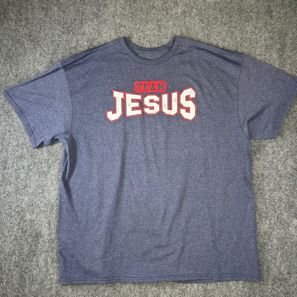 Team Jesus Graphic T-Shirt Mens XXL Blue Heathered Short Sleeve Religious Tee - Picture 1 of 6
